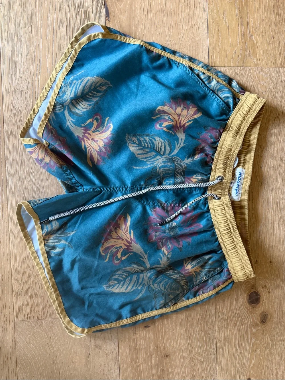 Men’s Maamgic Floral Teal Swim Shorts with Yellow Trim